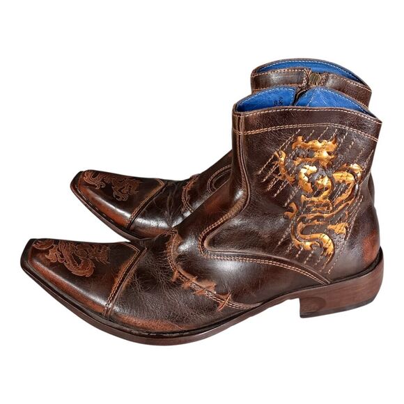 Mark Nason TRAXX Dragon Rock Lives Ankle Boots Biker Brown Leather Men's 8.5 - Picture 10 of 16